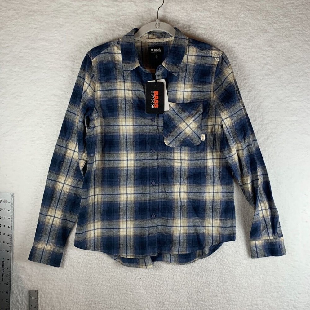 Bass Outdoor Flannel Shirt Women Small Plaid Stretch Long Sleeve‎ Button-Up 7686